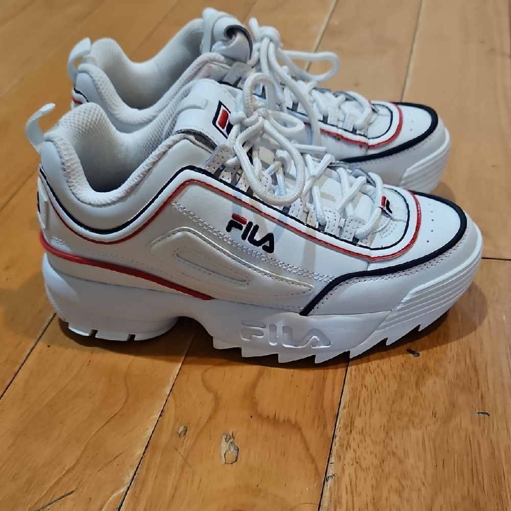 Fila White Sneakers with Red and Black Details